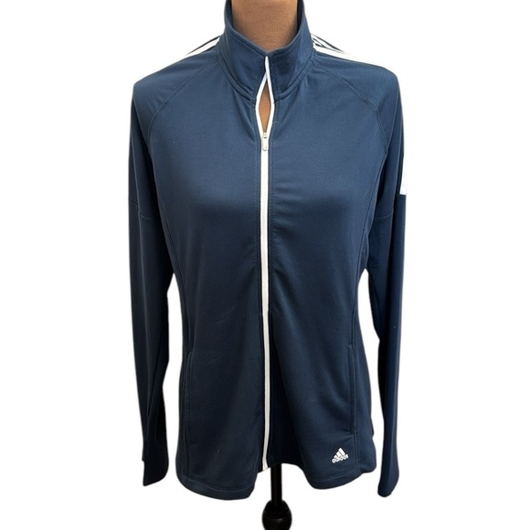 Adidas French Terry Full Zip Blue White Stripe Golf Jacket Size L NWT - Picture 2 of 7